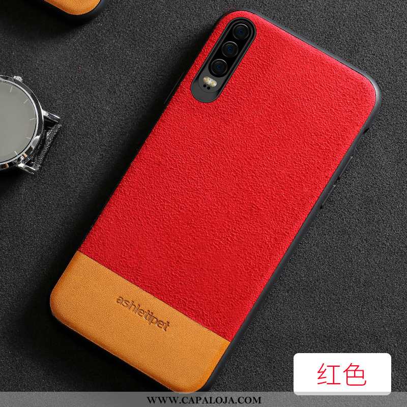 Capas Huawei P30 Couro Legitimo Vaca Costura Feminino Cinza, Capa Huawei P30 Slim Baratas