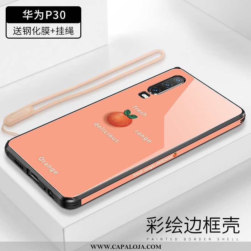 Capas Huawei P30 Vidro Frente Feminino Antiqueda Laranja, Capa Huawei P30 Cordao Barato