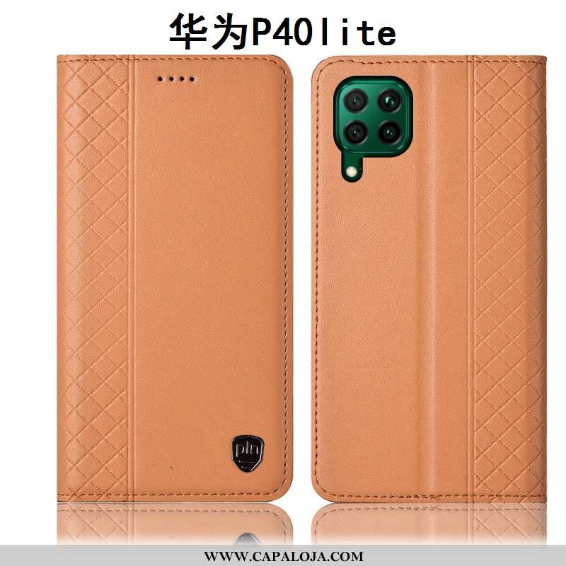 Capas Huawei P40 Lite Couro Genuíno Antiqueda Cases Amarelo, Capa Huawei P40 Lite Protetoras Online