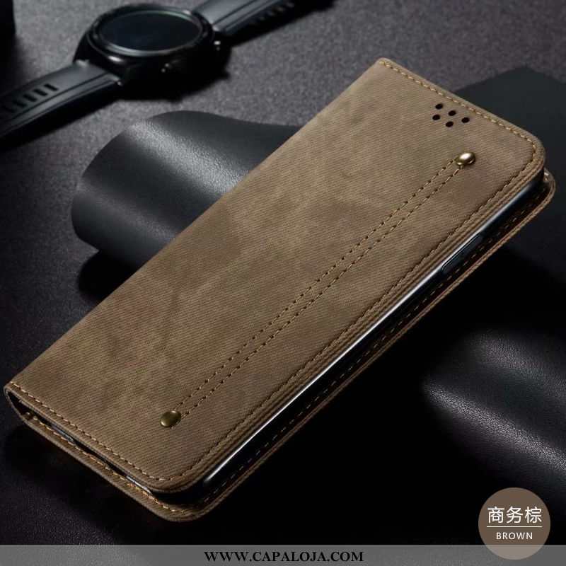 Capas Huawei P40 Lite Couro Sarja Primavera Telemóvel Castanho, Capa Huawei P40 Lite Moda Barato