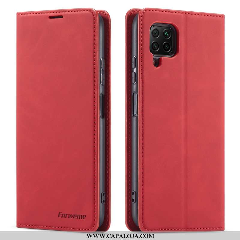 Capas Huawei P40 Lite Protetoras Negócio Cover Bordô, Capa Huawei P40 Lite Couro Genuíno Barato