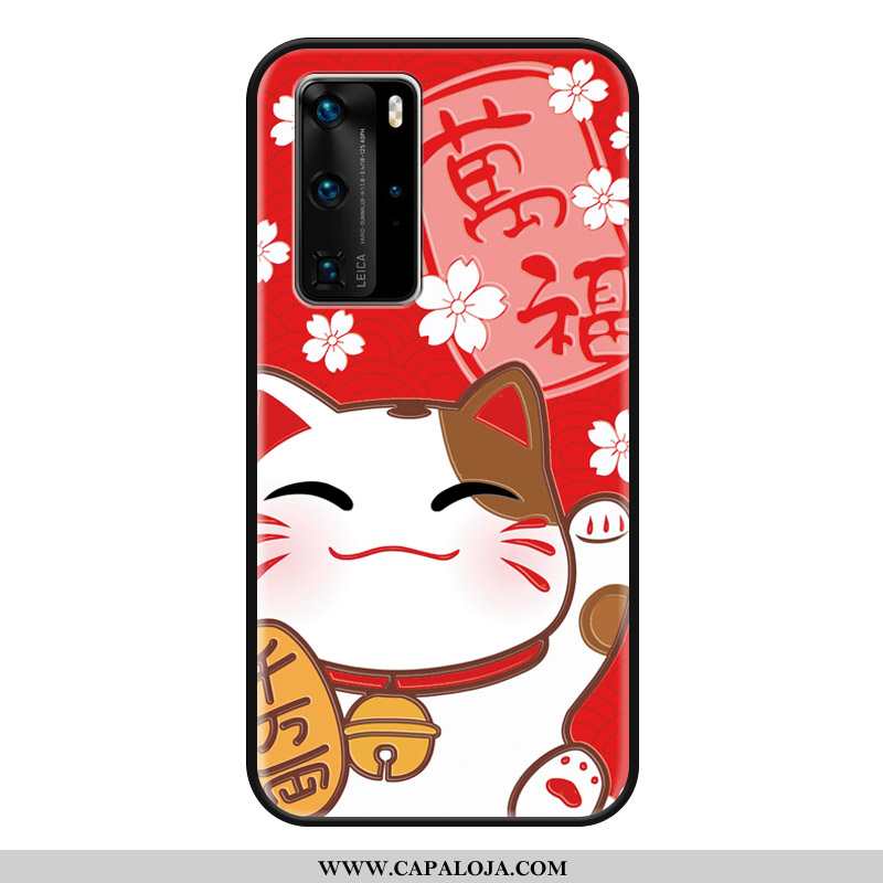 Capas Huawei P40 Pro Desenho Animado Telemóvel Gato Vermelha Vermelho, Capa Huawei P40 Pro Protetora