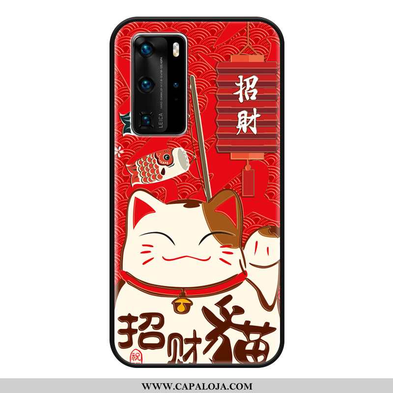 Capas Huawei P40 Pro Desenho Animado Telemóvel Gato Vermelha Vermelho, Capa Huawei P40 Pro Protetora