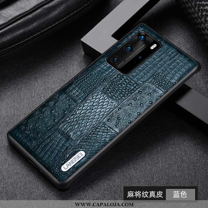 Capas Huawei P40 Pro Super Vaca Slim Linho Azul, Capa Huawei P40 Pro Protetoras Promoção