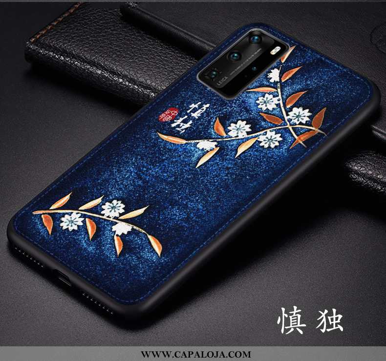 Capas Huawei P40 Pro Tendencia Telemóvel Florido Azul Escuro, Capa Huawei P40 Pro Protetoras Promoçã