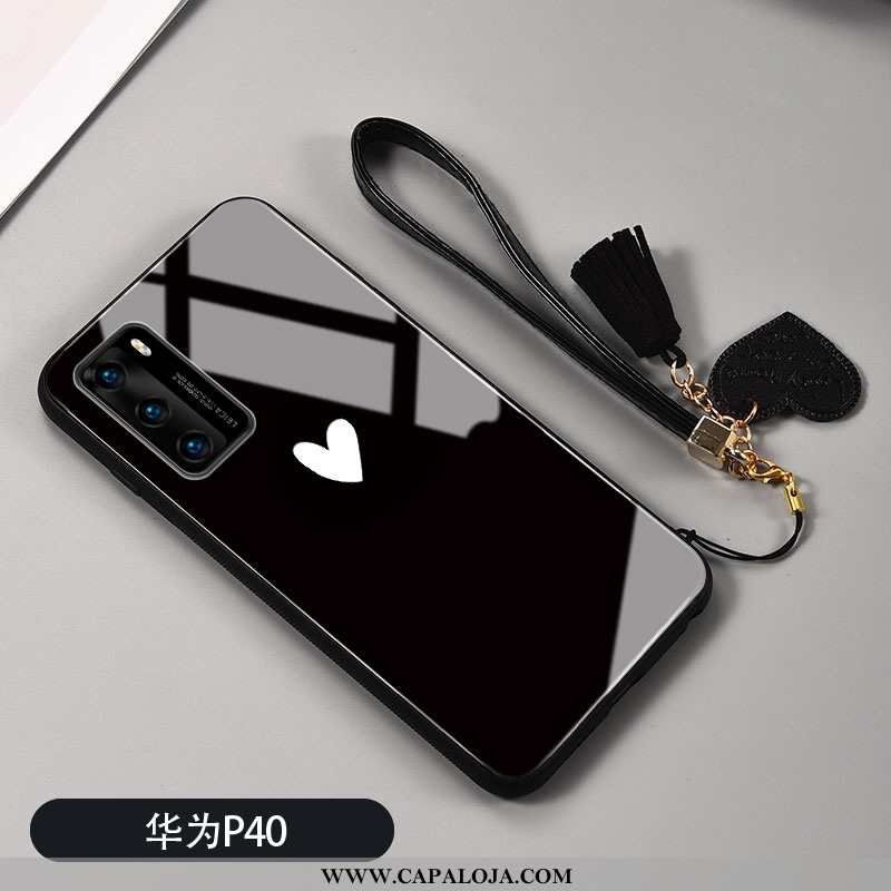 Capas Huawei P40 Protetoras Personalizada Coração Antiqueda Preto, Capa Huawei P40 Silicone Promoção