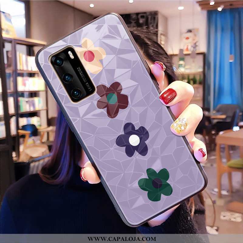 Capas Huawei P40 Quadriculada Diamante Telemóvel Verde, Capa Huawei P40 Florido Online