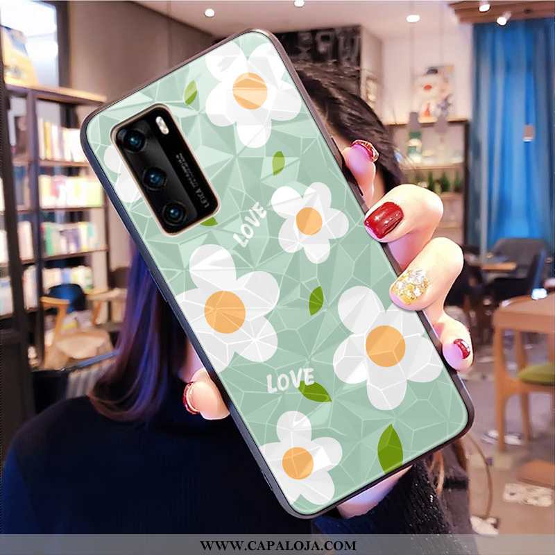 Capas Huawei P40 Quadriculada Diamante Telemóvel Verde, Capa Huawei P40 Florido Online