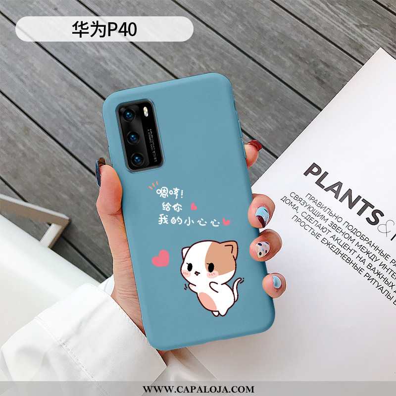 Capas Huawei P40 Silicone Gato Desenho Animado Coração Azul, Capa Huawei P40 Criativas Comprar