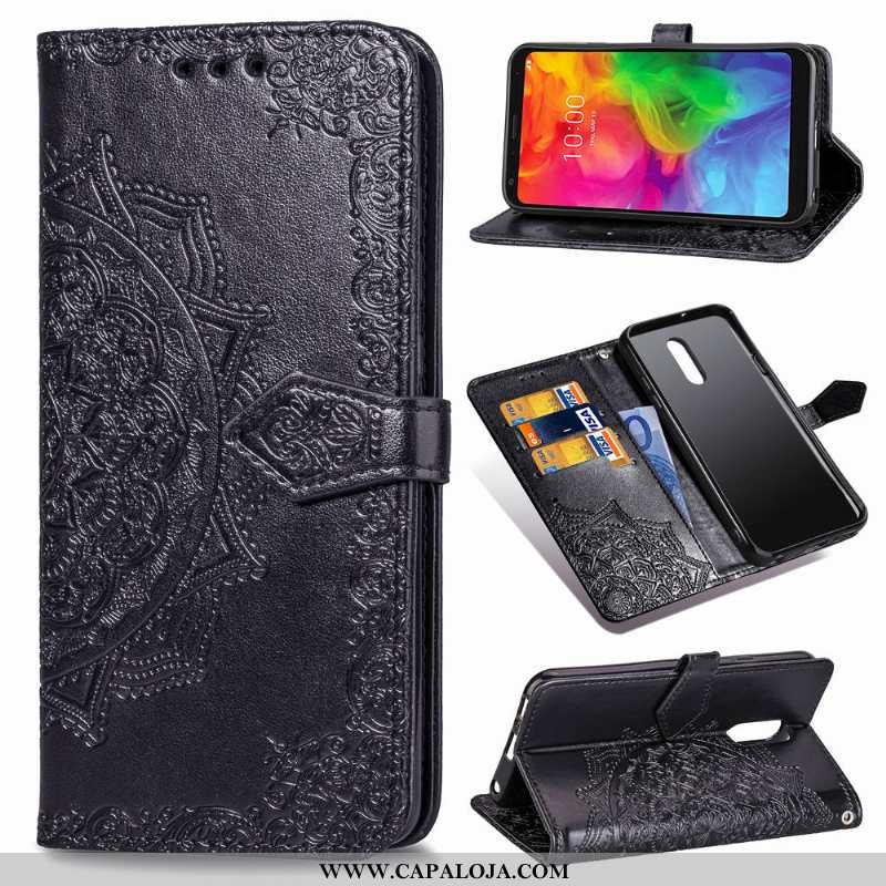 Capas Lg Q7 Couro Floral Cases Preto, Capa Lg Q7 Protetoras Comprar