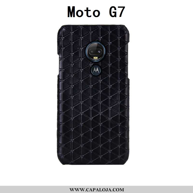 Capas Moto G7 Moda Couro Genuíno Traseira Cases Preto, Capa Moto G7 Luxo Baratos