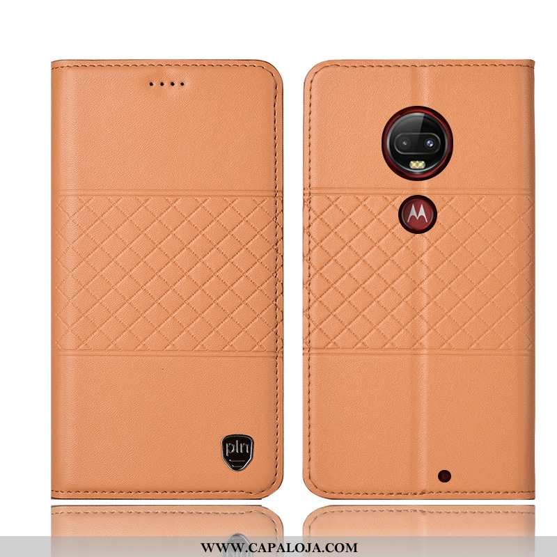 Capas Moto G7 Plus Protetoras Telemóvel Cases Amarela Amarelo, Capa Moto G7 Plus Couro Legitimo Bara