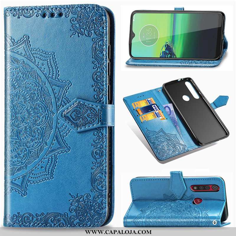 Capas Moto G8 Plus Couro Cordao Florido Cover Preto, Capa Moto G8 Plus Protetoras Baratos