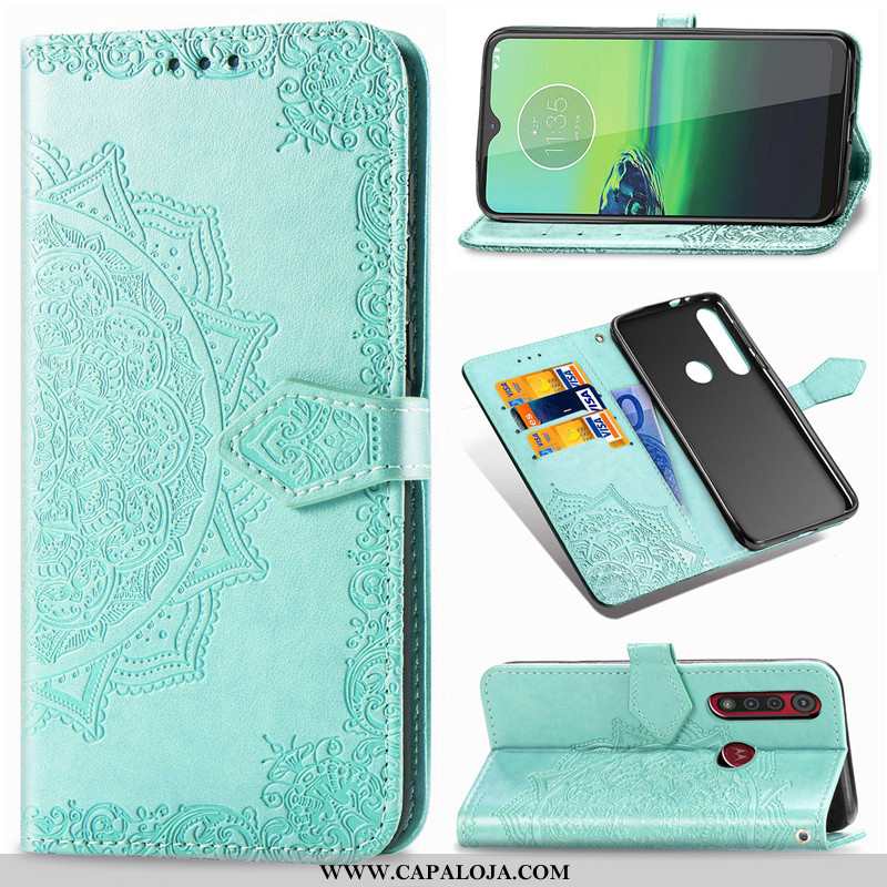 Capas Moto G8 Plus Couro Cordao Florido Cover Preto, Capa Moto G8 Plus Protetoras Baratos