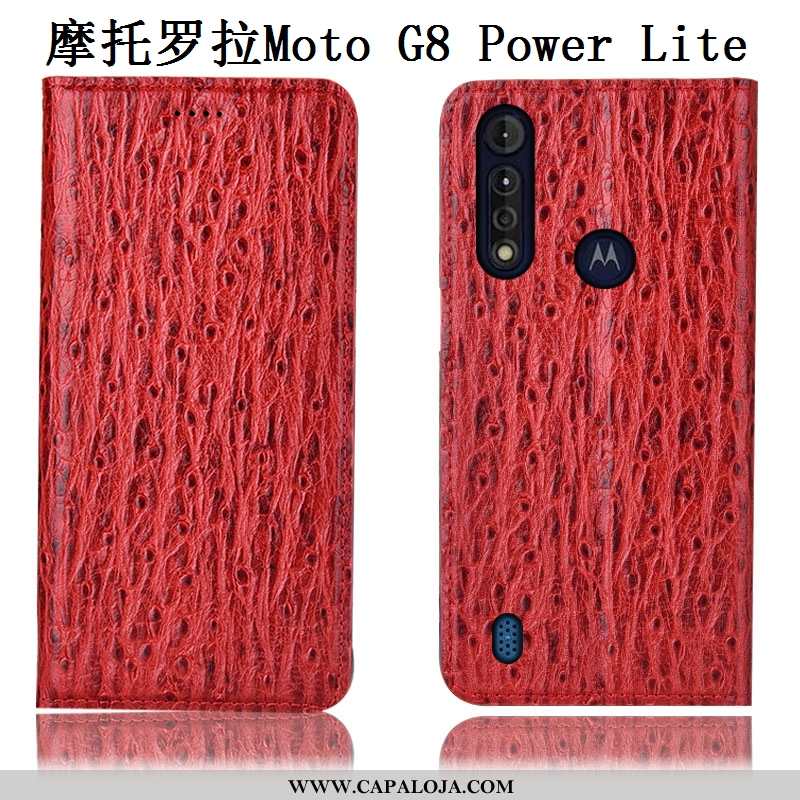 Capas Moto G8 Power Lite Couro Genuíno Antiqueda Vermelha Telemóvel Vermelho, Capa Moto G8 Power Lit