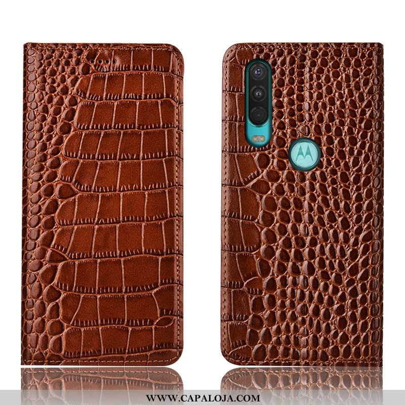 Capas Motorola One Action Couro Genuíno Antiqueda Cover Cases Castanho, Capa Motorola One Action Pro