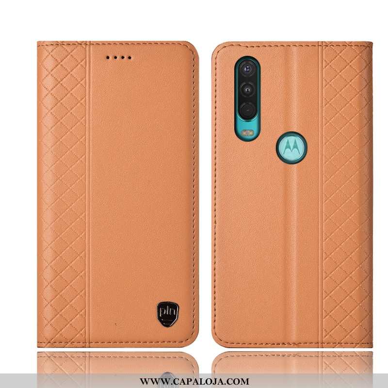 Capas Motorola One Action Couro Genuíno Antiqueda Telemóvel Castanho, Capa Motorola One Action Prote