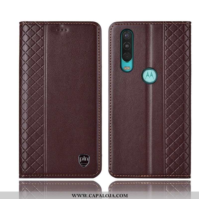 Capas Motorola One Action Couro Genuíno Antiqueda Telemóvel Castanho, Capa Motorola One Action Prote