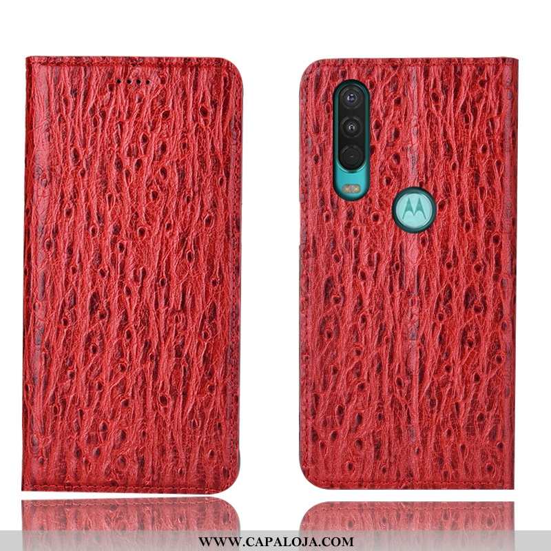 Capas Motorola One Action Couro Genuíno Antiqueda Vermelha Cover Vermelho, Capa Motorola One Action 