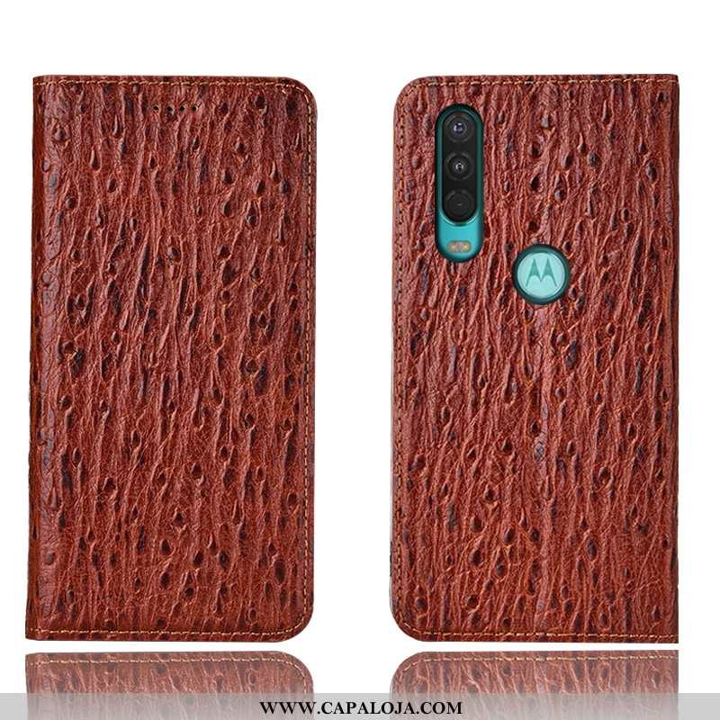 Capas Motorola One Action Couro Genuíno Antiqueda Vermelha Cover Vermelho, Capa Motorola One Action 