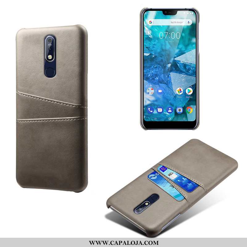 Capas Nokia 7.1 Couro Cinza Retro Telemóvel, Capa Nokia 7.1 Protetoras Baratos