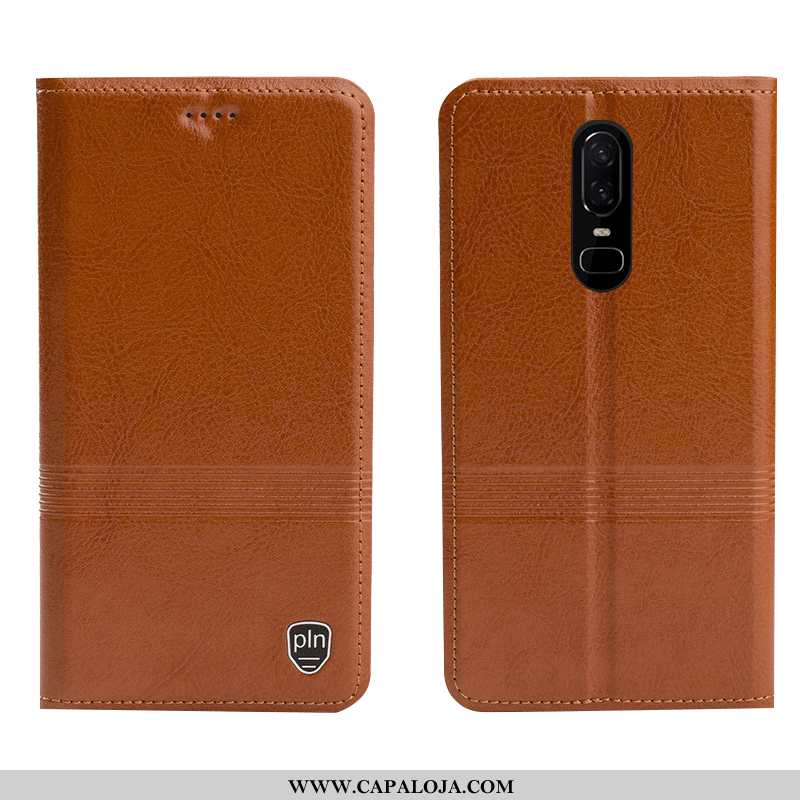 Capas Oneplus 6 Couro Legitimo Telemóvel Cover Castanho, Capa Oneplus 6 Couro Baratos