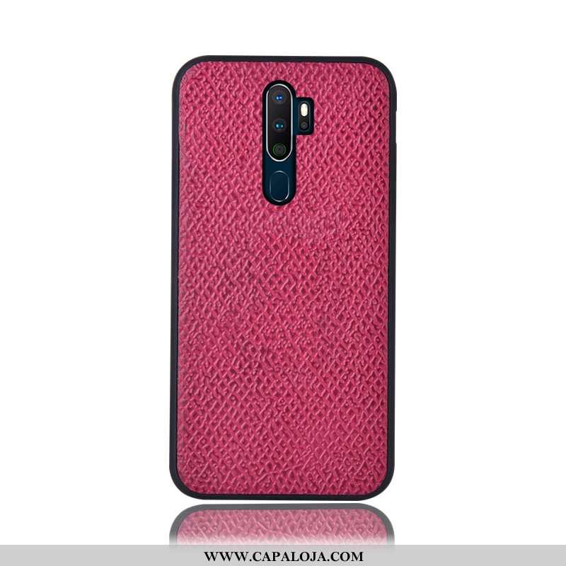 Capas Oppo A5 2020 Couro Genuíno Telemóvel Traseira Vermelha Rosa, Capa Oppo A5 2020 Protetoras Onli