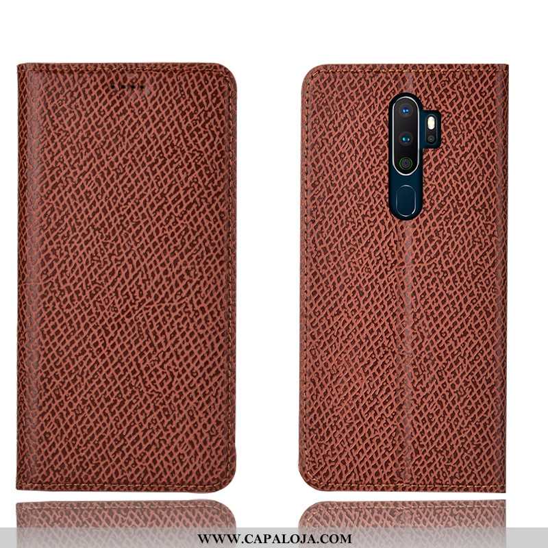 Capas Oppo A5 2020 Couro Legitimo Completa Malha Antiqueda Azul Escuro, Capa Oppo A5 2020 Protetoras