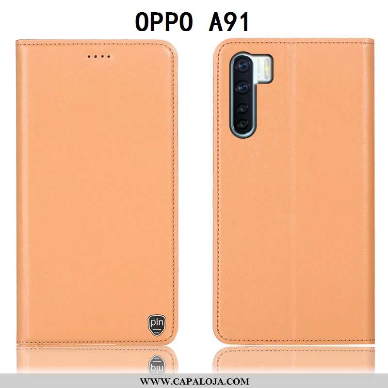 Capas Oppo A91 Protetoras Amarelo Telemóvel Cover, Capa Oppo A91 Couro Genuíno Venda