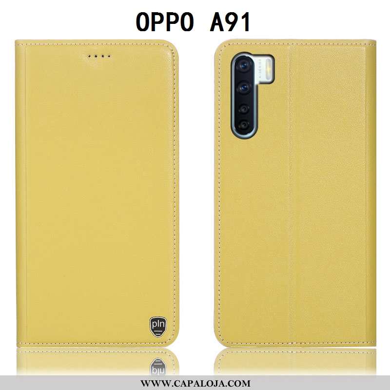 Capas Oppo A91 Protetoras Amarelo Telemóvel Cover, Capa Oppo A91 Couro Genuíno Venda