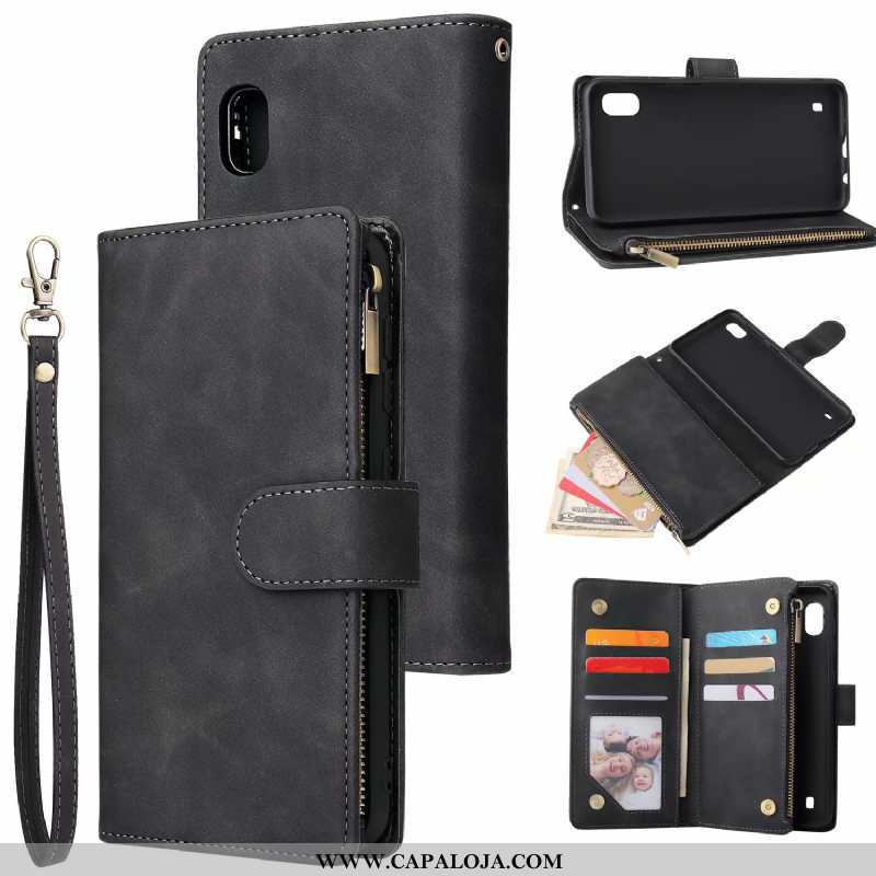 Capas Samsung Galaxy A10 Ziper Telemóvel Completa Cover Preto, Capa Samsung Galaxy A10 Carteira Vend