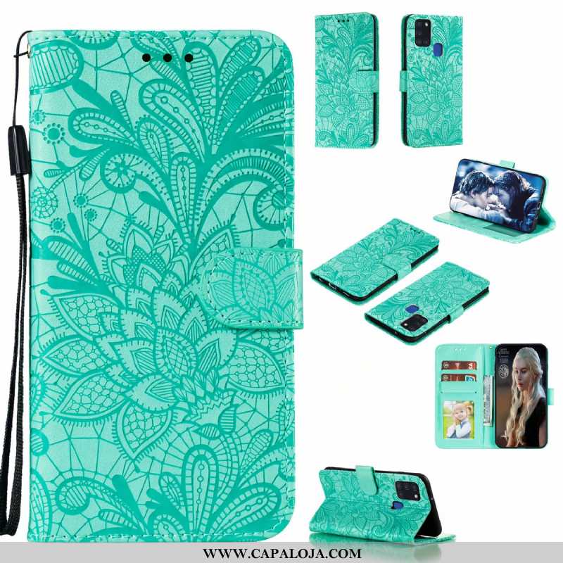 Capas Samsung Galaxy A21s Couro Telemóvel Cases Verde, Capa Samsung Galaxy A21s Laço Online