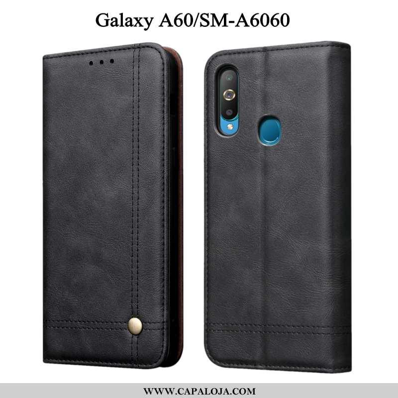 Capas Samsung Galaxy A60 Soft Telemóvel Couro Preto, Capa Samsung Galaxy A60 Protetoras Venda