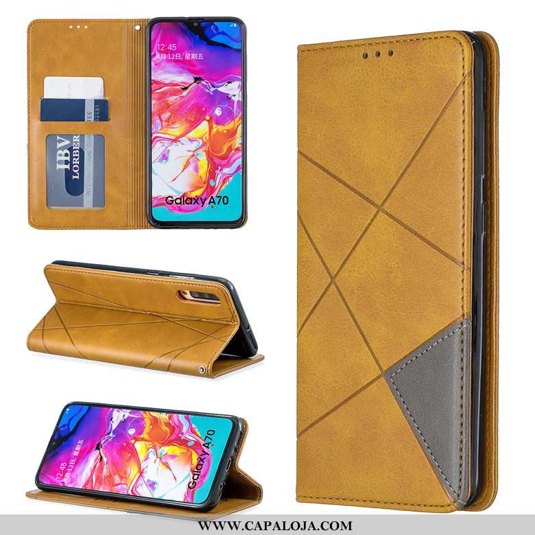 Capas Samsung Galaxy A70 Couro Cover Cases Telemóvel Amarelo, Capa Samsung Galaxy A70 Protetoras Bar