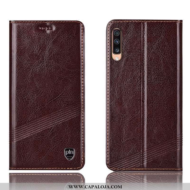 Capas Samsung Galaxy A70s Couro Genuíno Tigrada Telemóvel Castanho, Capa Samsung Galaxy A70s Proteto