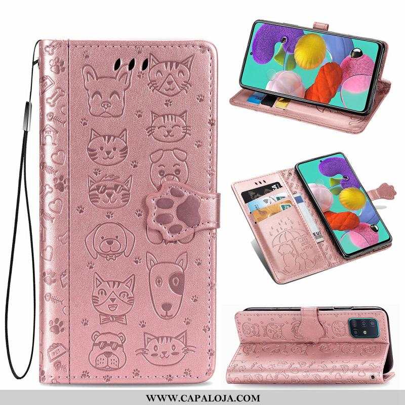 Capas Samsung Galaxy A71 Couro Cover Telemóvel Casal, Capa Samsung Galaxy A71 Rosa Promoção