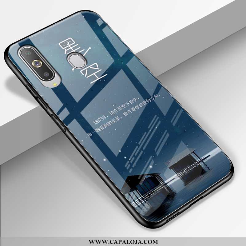 Capas Samsung Galaxy A8s Silicone Casal Cases Tampa Azul Escuro, Capa Samsung Galaxy A8s Vidro Compr