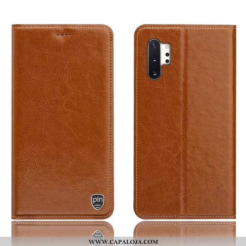 Capas Samsung Galaxy Note 10+ Couro Genuíno Cover Telemóvel Castanho, Capa Samsung Galaxy Note 10+ P