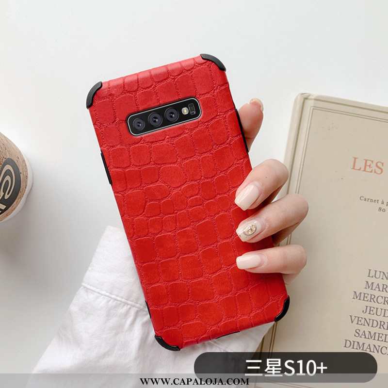 Capas Samsung Galaxy S10+ Super Vermelha Crocs Couro Vermelho, Capa Samsung Galaxy S10+ Protetoras P