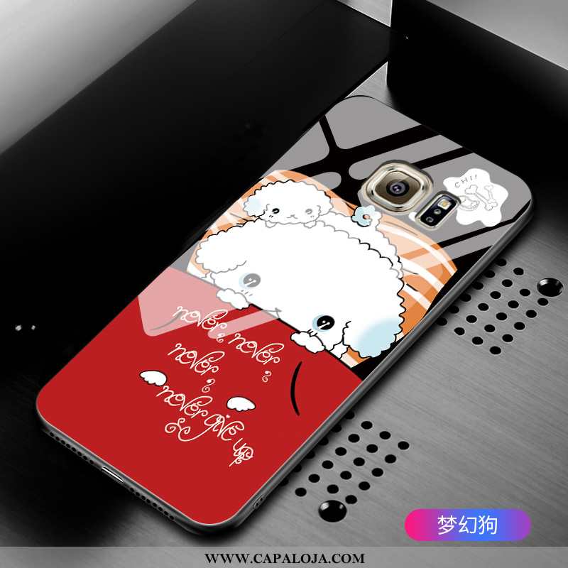 Capas Samsung Galaxy S6 Edge Desenho Animado Preto Frente Vidro, Capa Samsung Galaxy S6 Edge Proteto