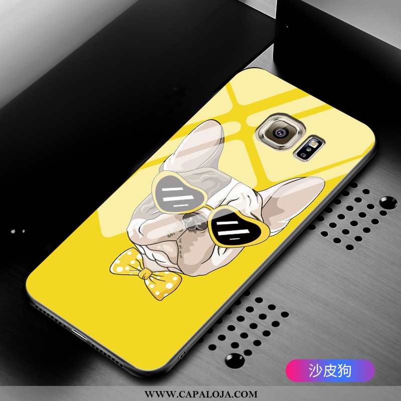 Capas Samsung Galaxy S6 Edge Desenho Animado Preto Frente Vidro, Capa Samsung Galaxy S6 Edge Proteto