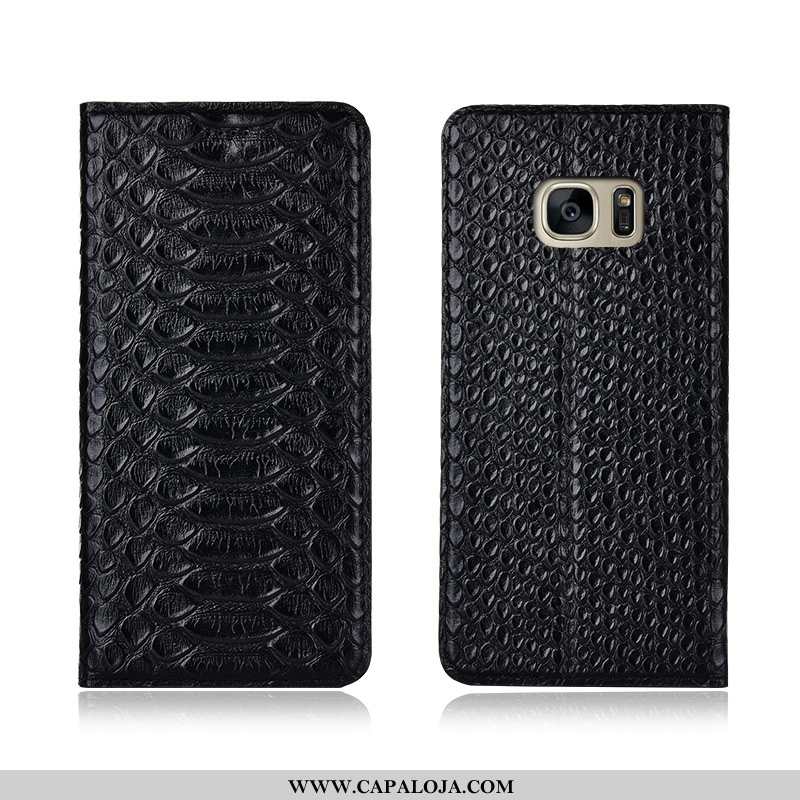 Capas Samsung Galaxy S7 Edge Couro Legitimo Soft Telemóvel Protetoras Preto, Capa Samsung Galaxy S7 