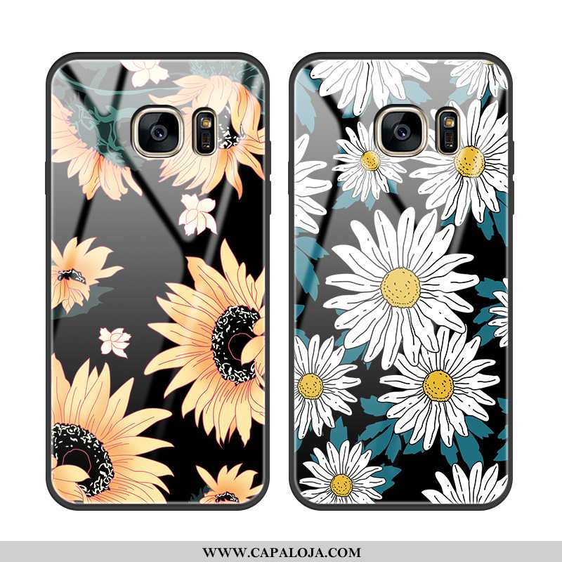 Capas Samsung Galaxy S7 Vidro Crisântemo Criativas Masculino Preto, Capa Samsung Galaxy S7 Personali