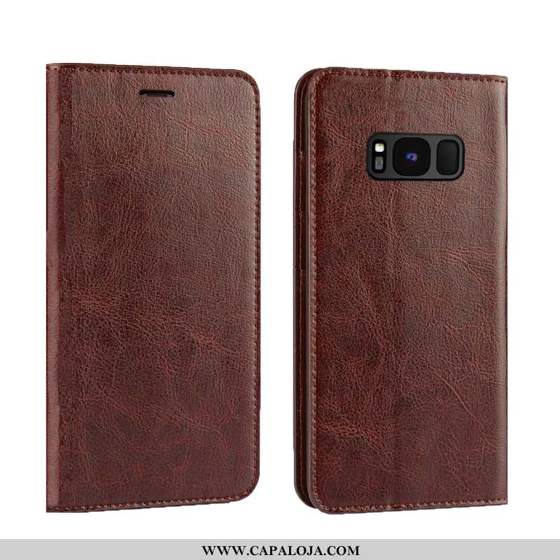 Capas Samsung Galaxy S8+ Couro Genuíno Feminino Frente Minimalista Dourado, Capa Samsung Galaxy S8+ 