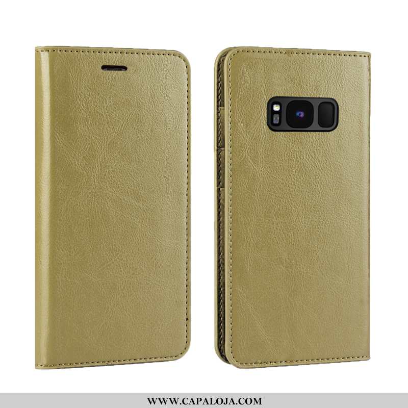 Capas Samsung Galaxy S8+ Couro Genuíno Feminino Frente Minimalista Dourado, Capa Samsung Galaxy S8+ 