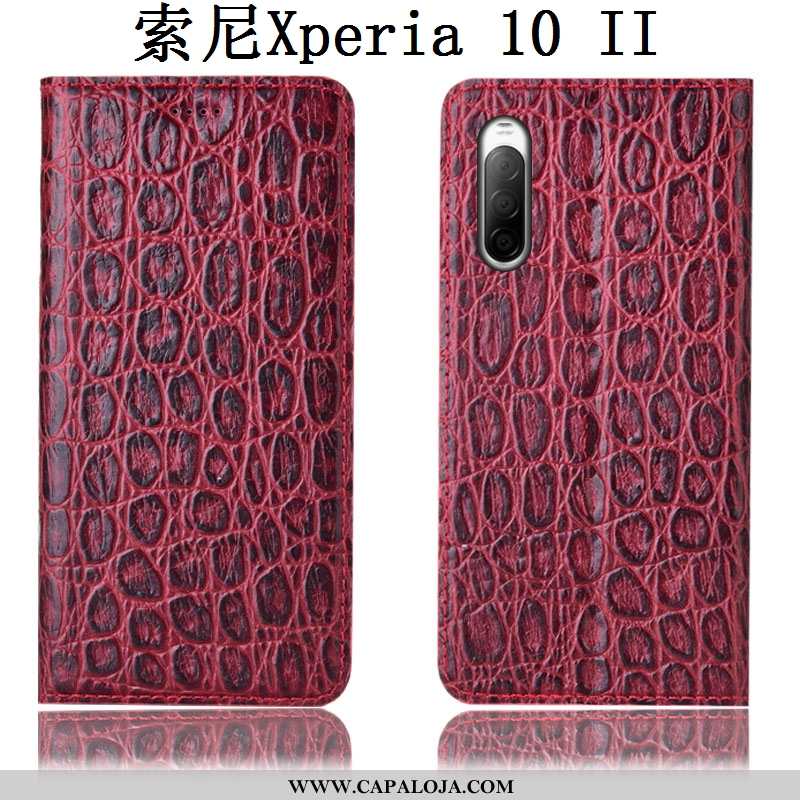 Capas Sony Xperia 10 Ii Couro Genuíno Antiqueda Vermelha Vermelho, Capa Sony Xperia 10 Ii Protetoras