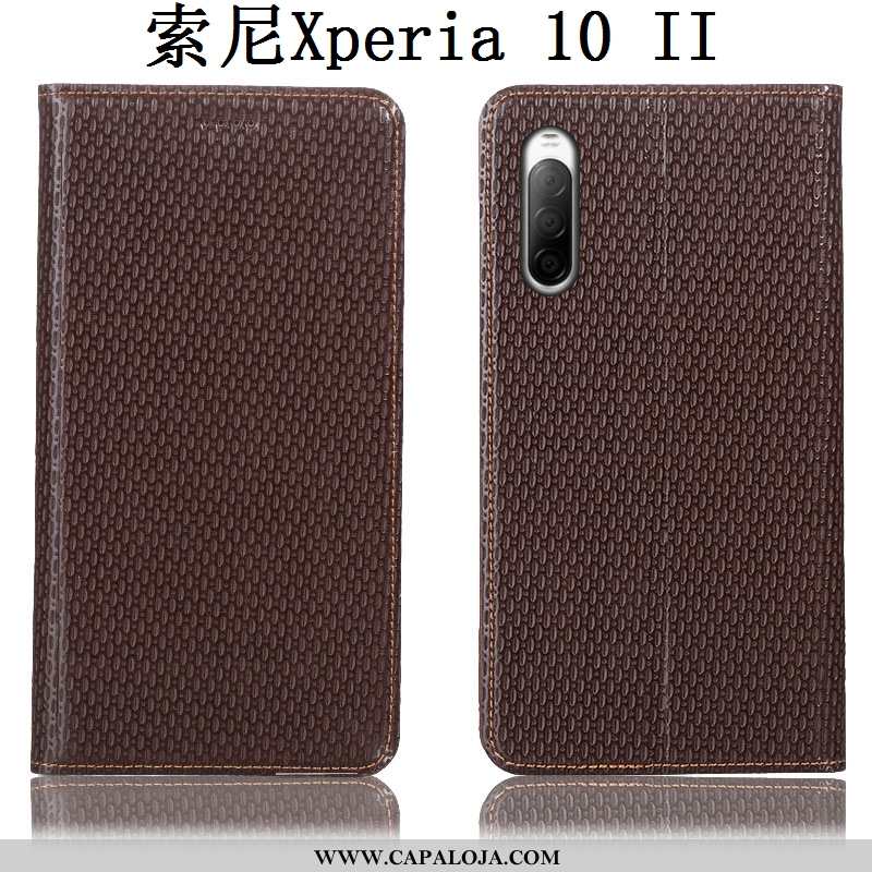 Capas Sony Xperia 10 Ii Couro Genuíno Cases Cover Antiqueda Castanho, Capa Sony Xperia 10 Ii Proteto