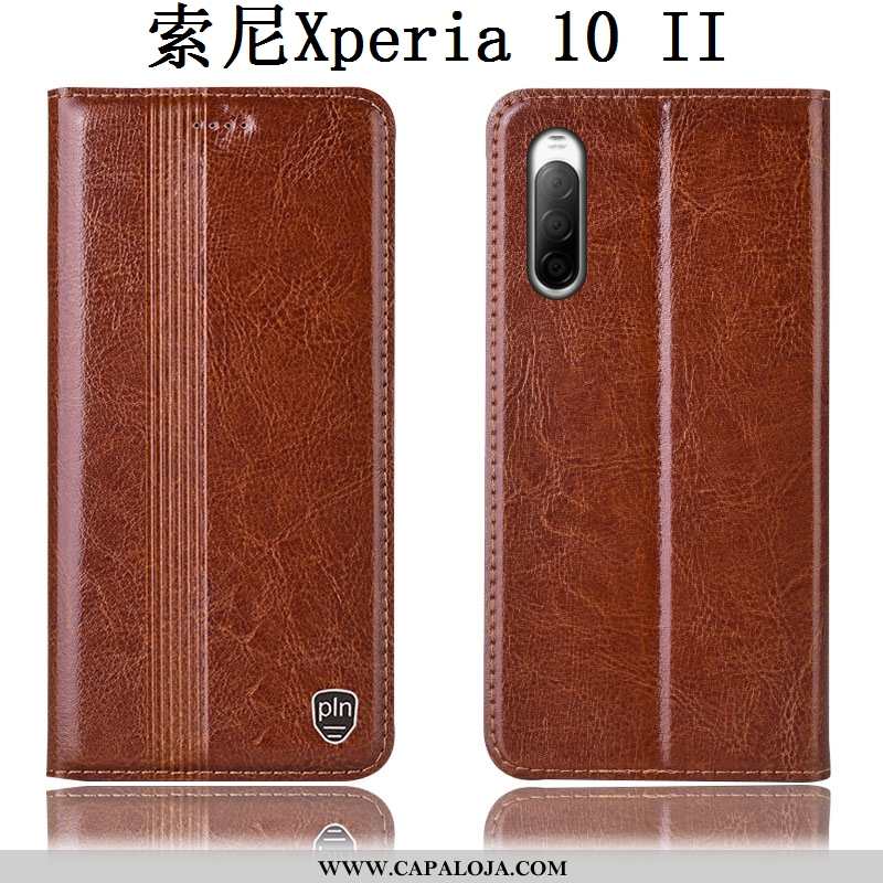 Capas Sony Xperia 10 Ii Couro Genuíno Marrom Cover Castanho, Capa Sony Xperia 10 Ii Protetoras Venda