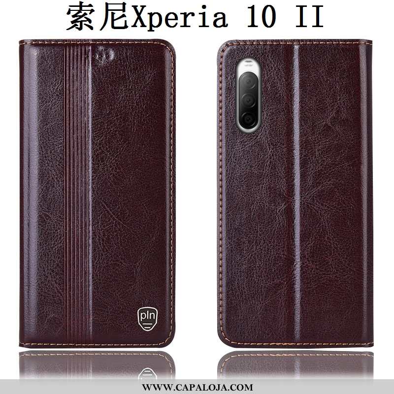 Capas Sony Xperia 10 Ii Couro Genuíno Marrom Cover Castanho, Capa Sony Xperia 10 Ii Protetoras Venda