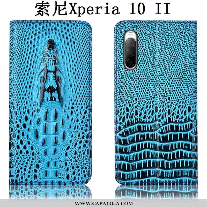 Capas Sony Xperia 10 Ii Couro Legitimo Crocs Cover Azul, Capa Sony Xperia 10 Ii Protetoras Baratas